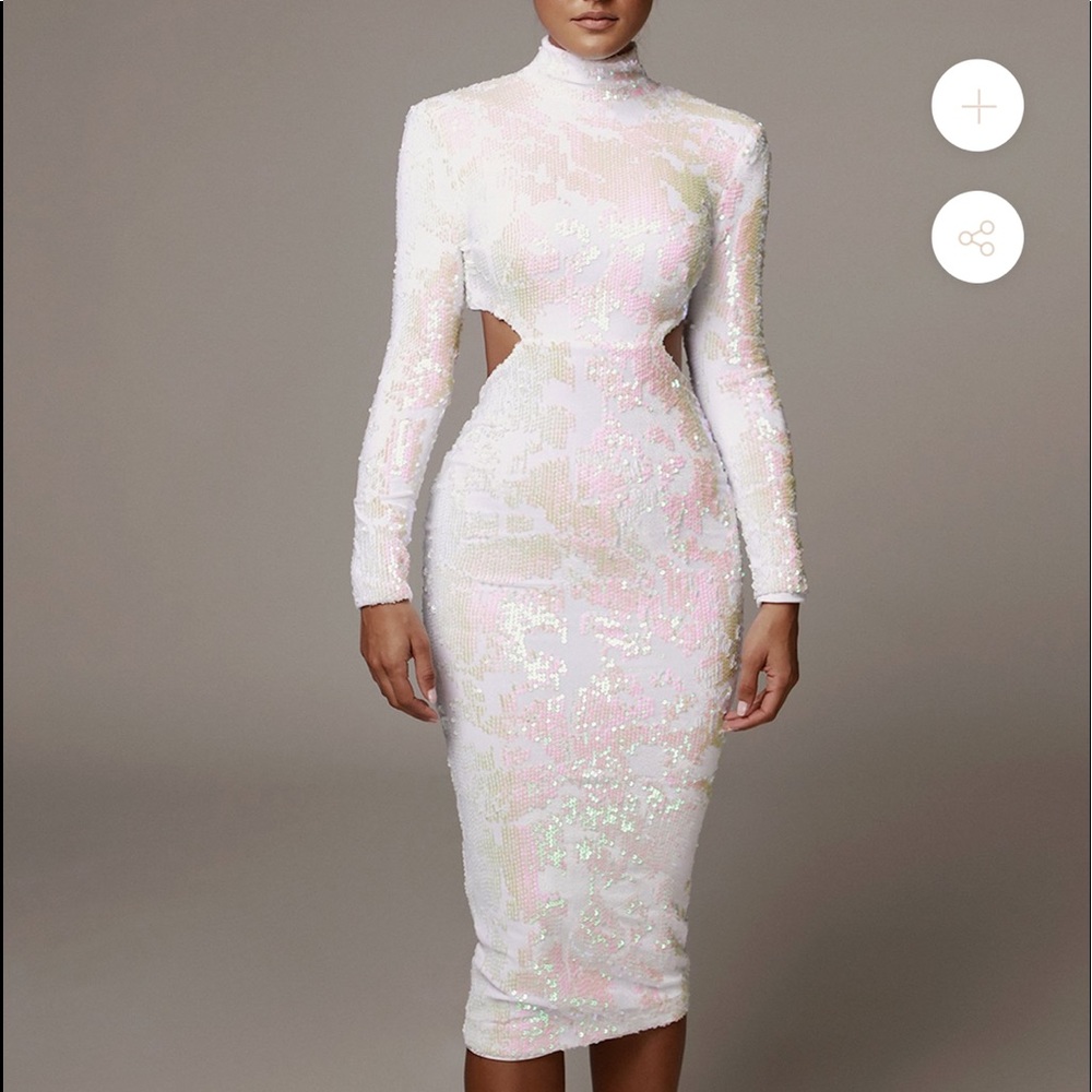 JLuxlabel Sequined velvet dress - White UTOPIA SEQUIN MID CUT DRESS